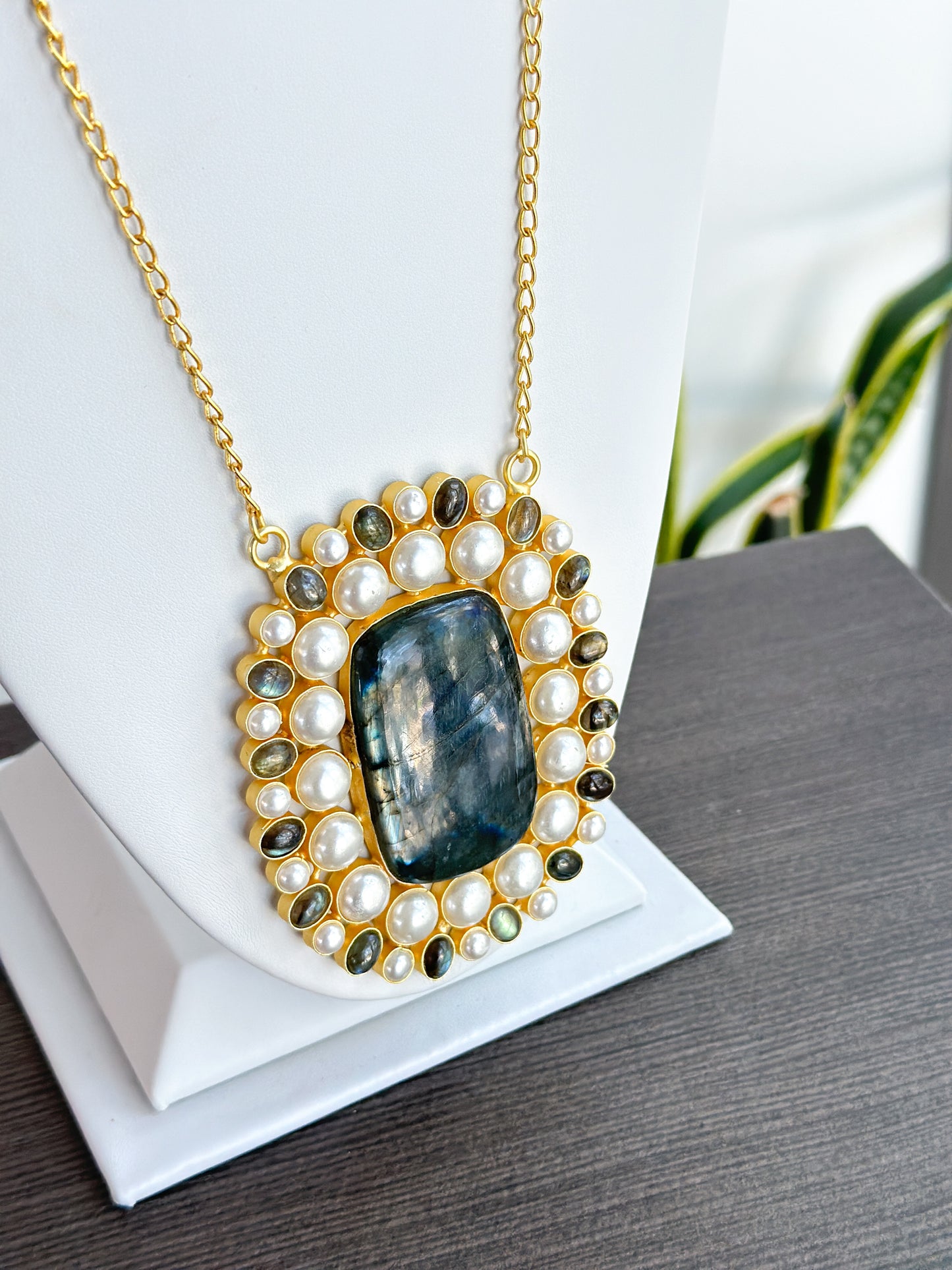Aurelia | Labradorite & Pearl Statement Necklace