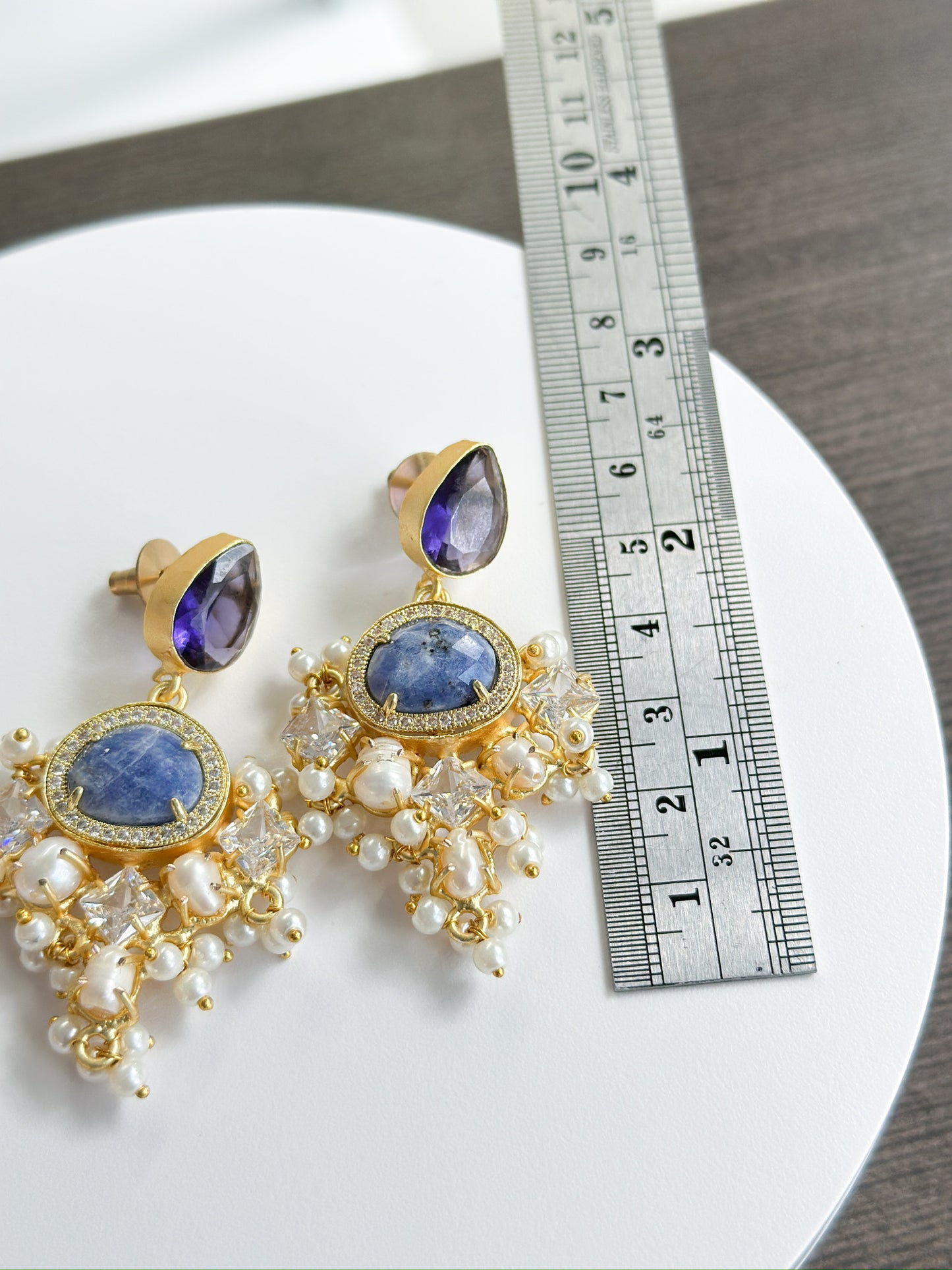 Ingrid | Lapis, Quartz, Pearl & Crystal Earrings