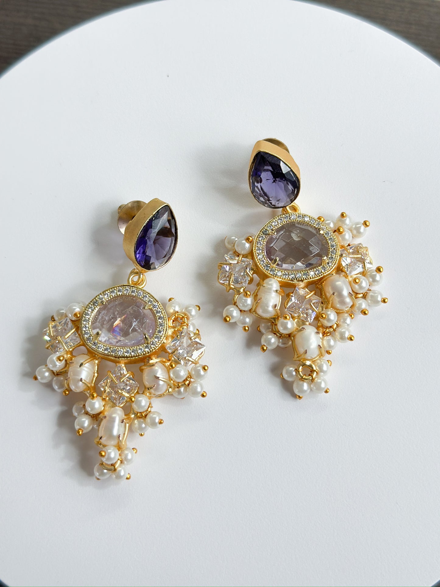 Ingrid | Amethyst, Pearl & Crystal Earrings