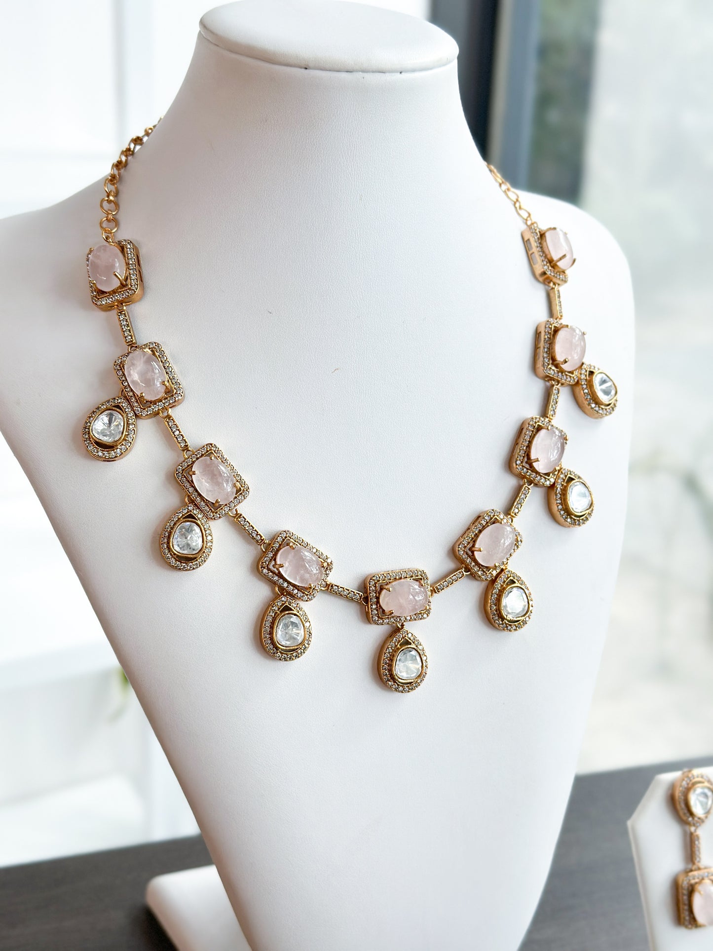 Adaline | Rose Quartz & Moissanite Set