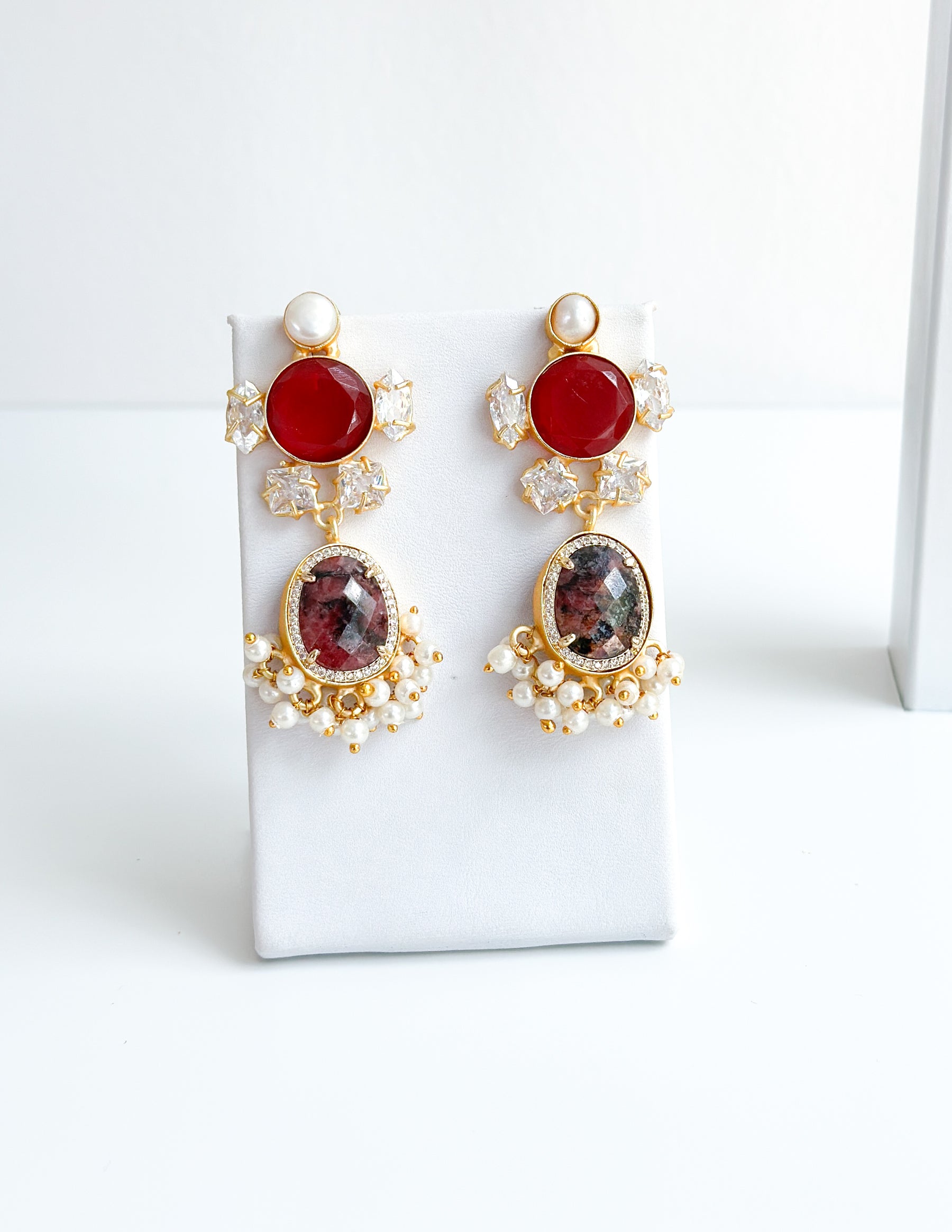 Ophelia | Red Jasper, Pearl & Crystal Earrings