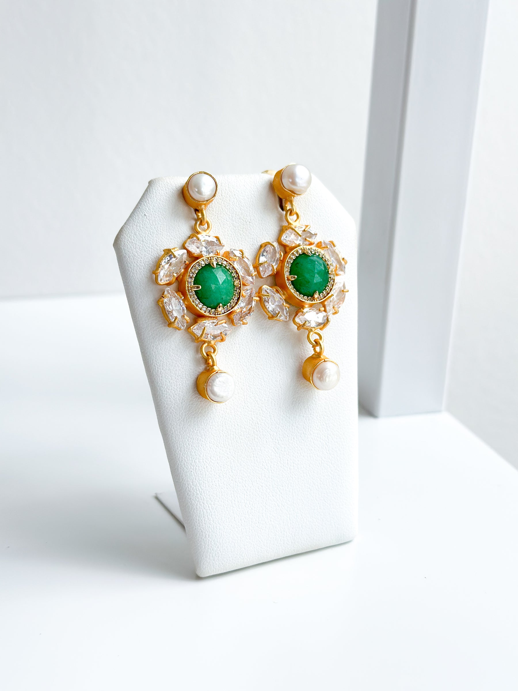 Josephine | Green Quartz, Pearl & Crystal Earrings