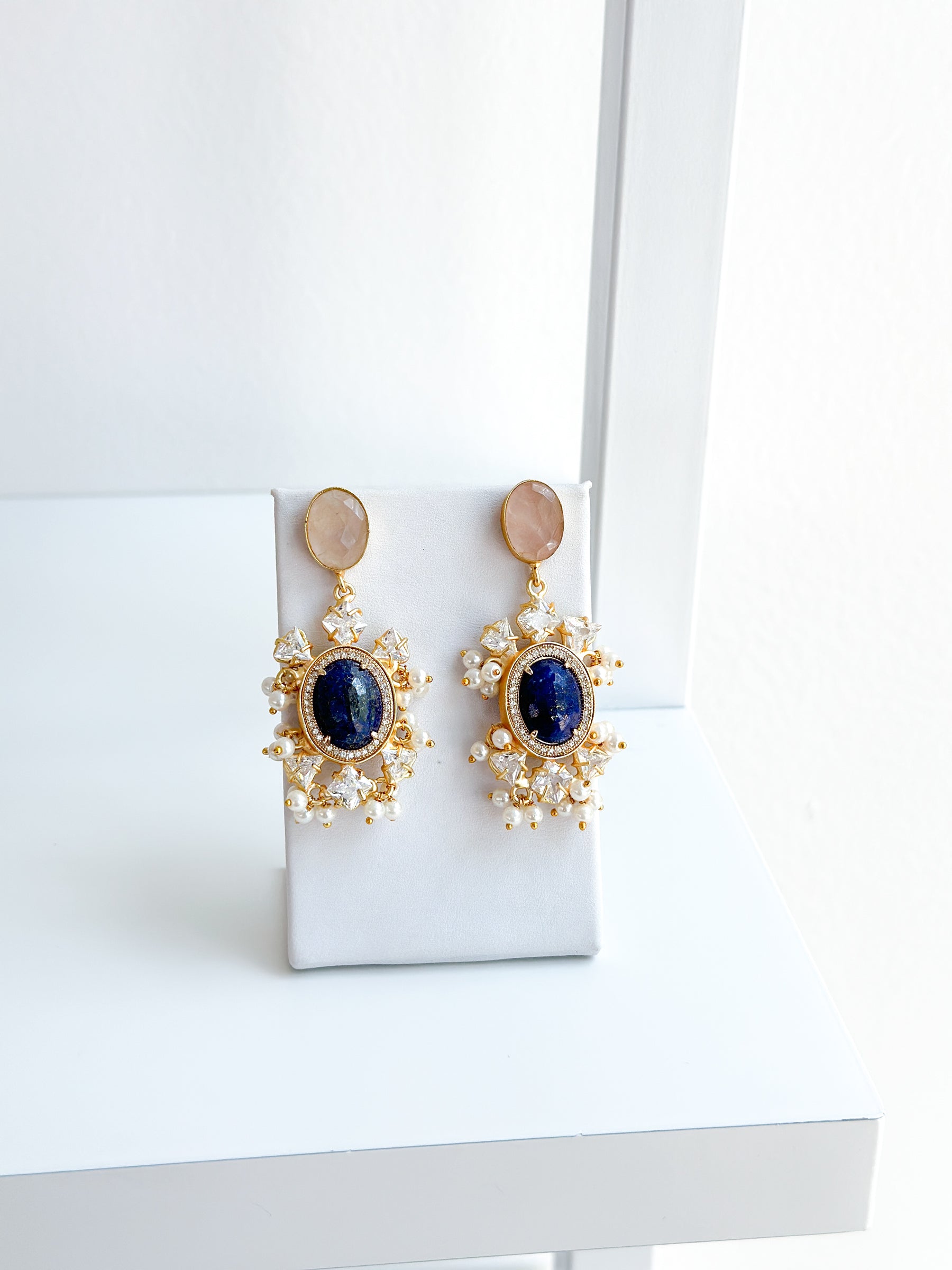 Anastasia | Lapis, Rose Quartz & Crystal Earrings