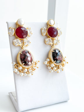 Ophelia | Red Jasper, Pearl & Crystal Earrings