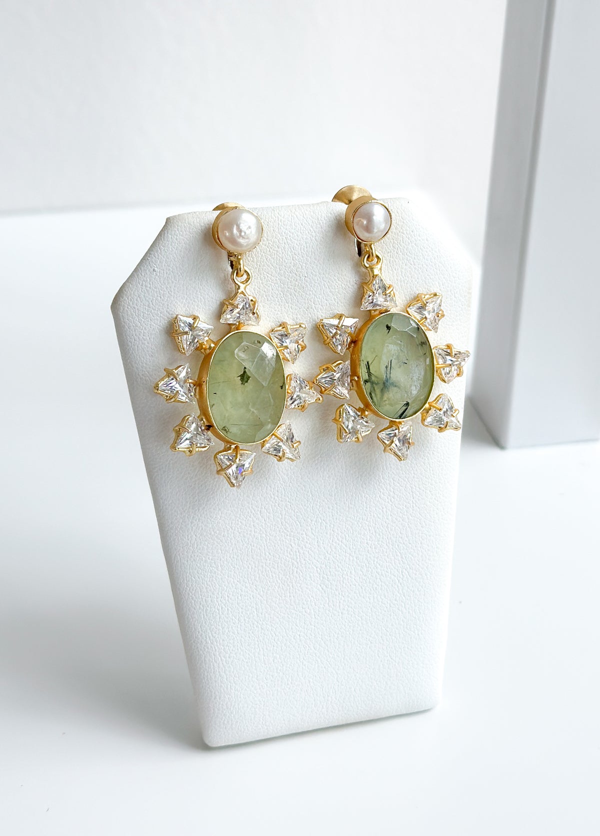 Fern | Moss Quartz, Pearl & Crystal Earrings