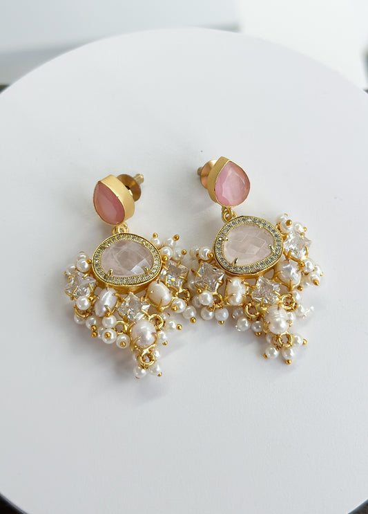 Ingrid | Rose Quartz, Pearl & Crystal Earrings