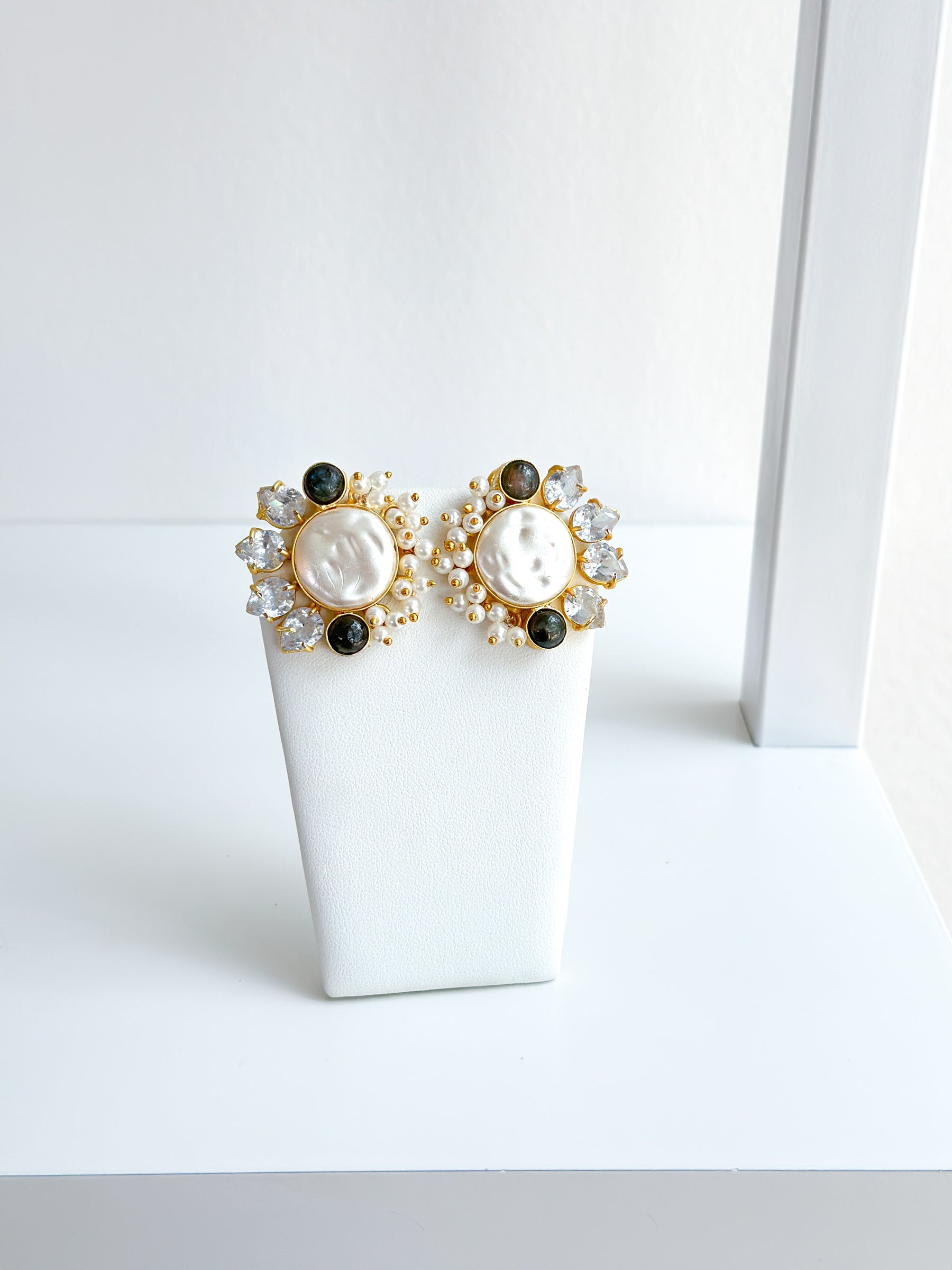 Luna | Labradorite, Baroque Pearl & Crystal Earrings