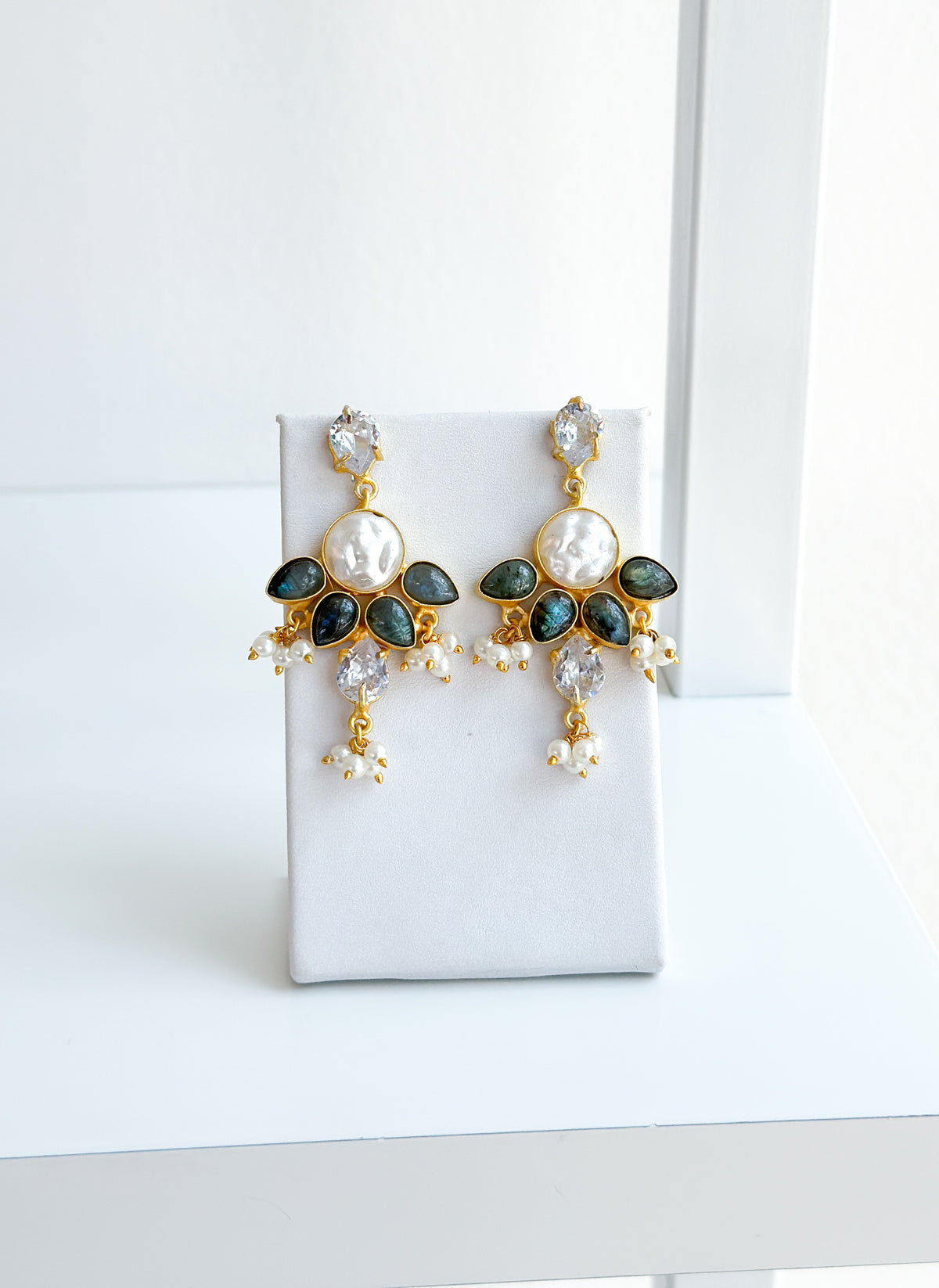 Nessa | Labradorite, Baroque Pearl & Crystal Earrings