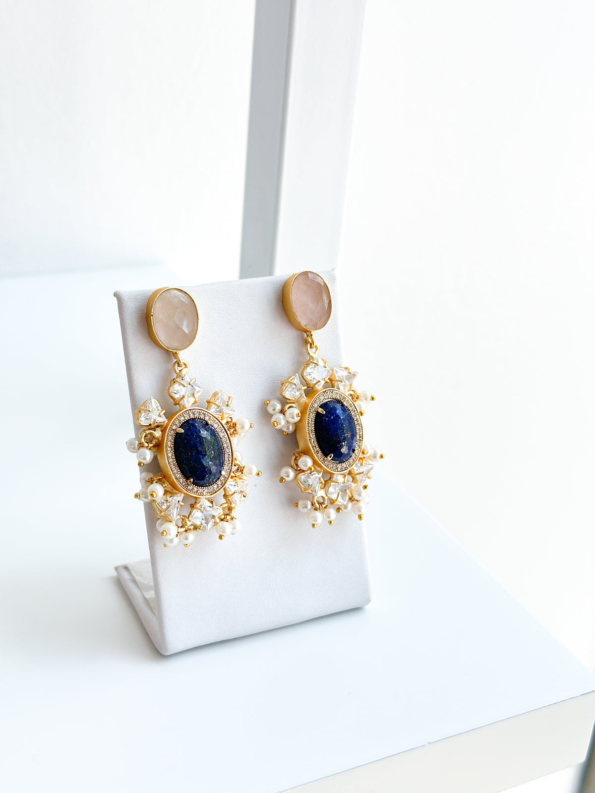 Anastasia | Lapis, Rose Quartz & Crystal Earrings