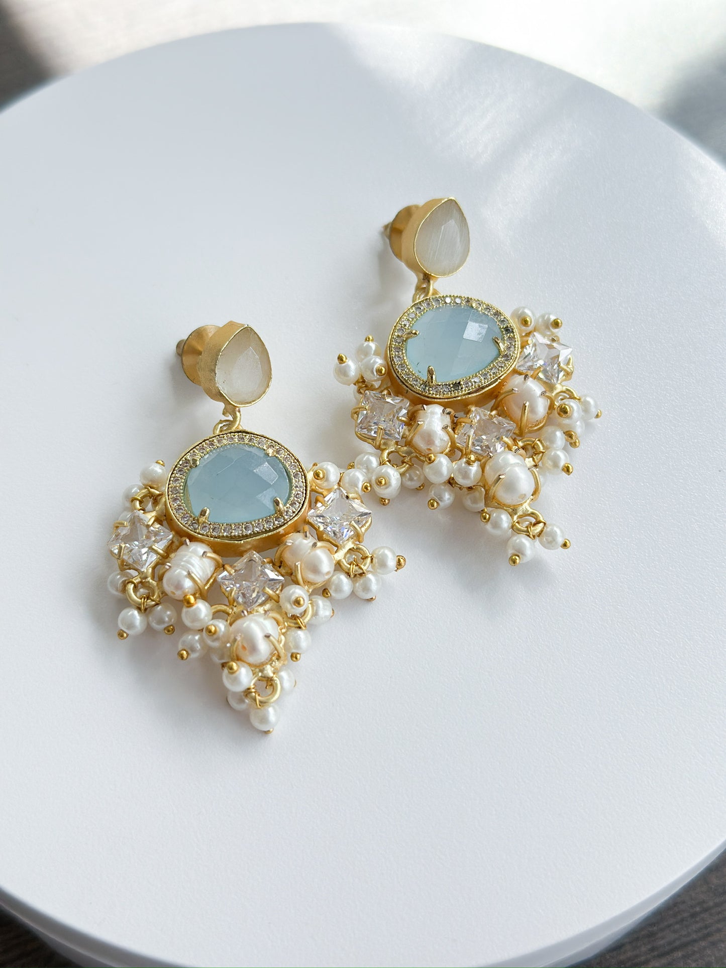 Ingrid | Chalcedony, Pearl & Crystal Earrings
