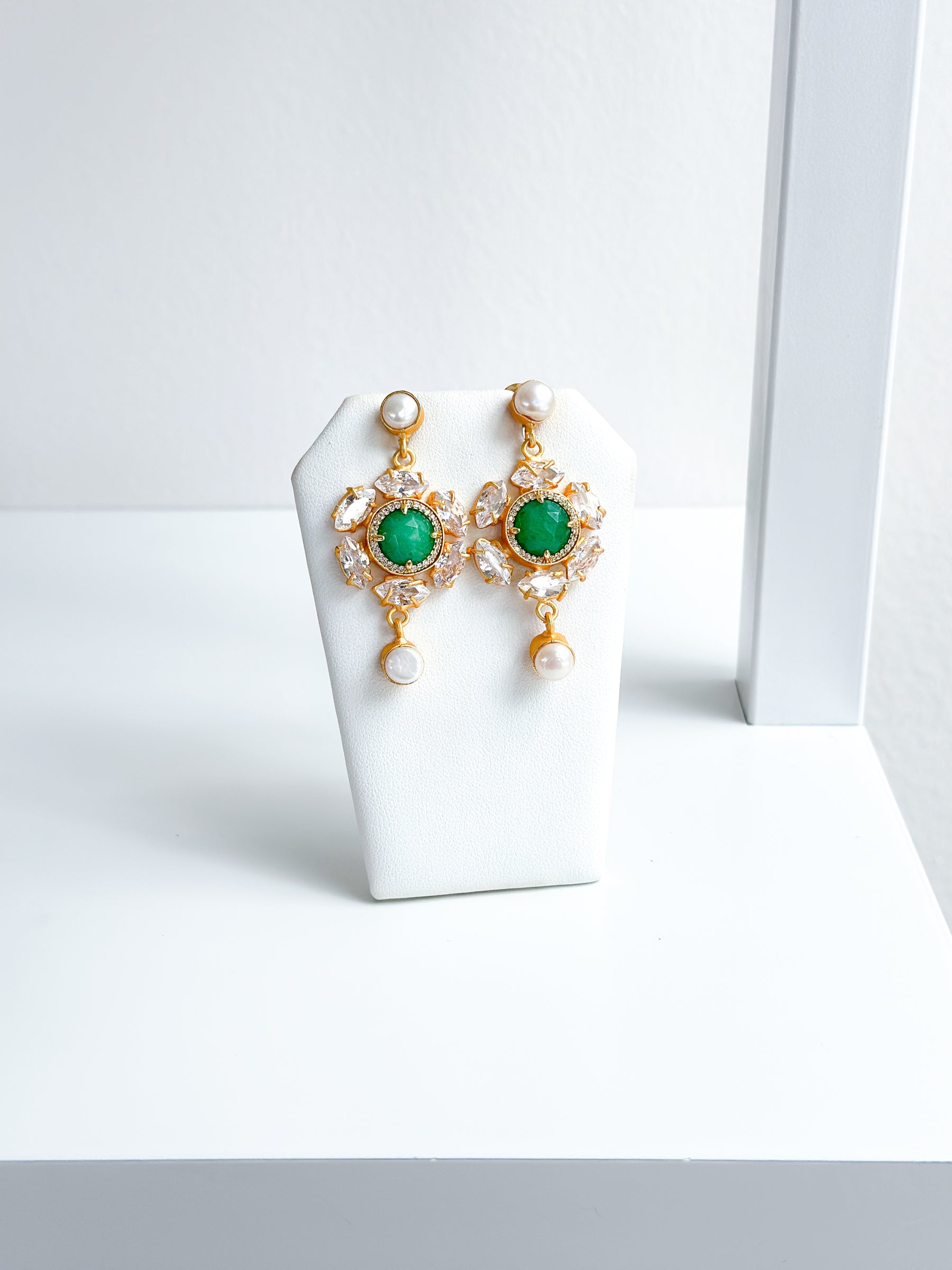 Josephine | Green Quartz, Pearl & Crystal Earrings