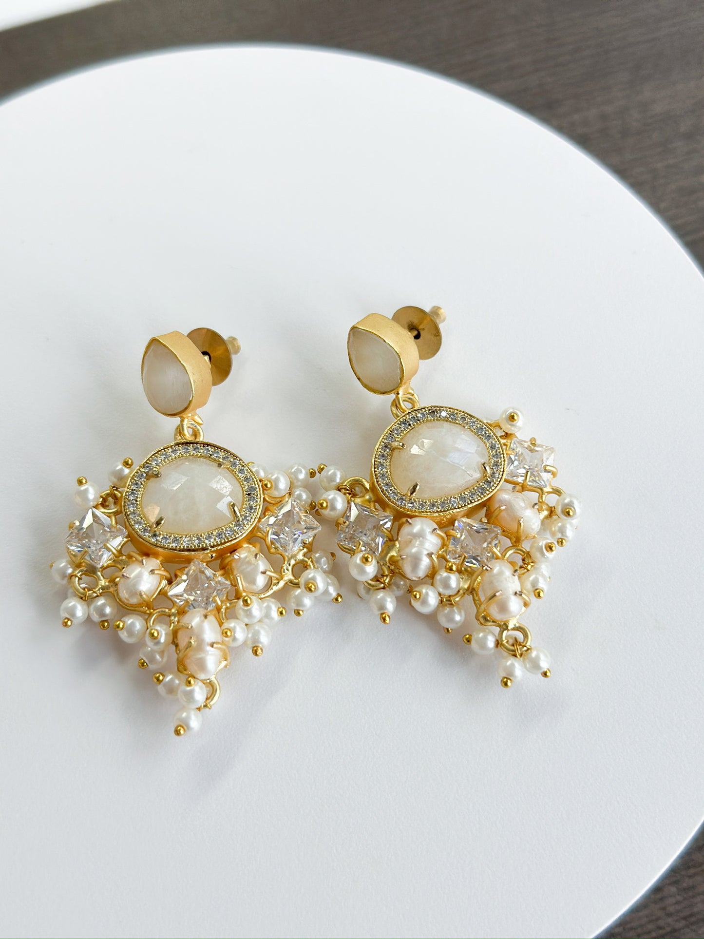 Ingrid | Moonstone, Pearl & Crystal Earrings