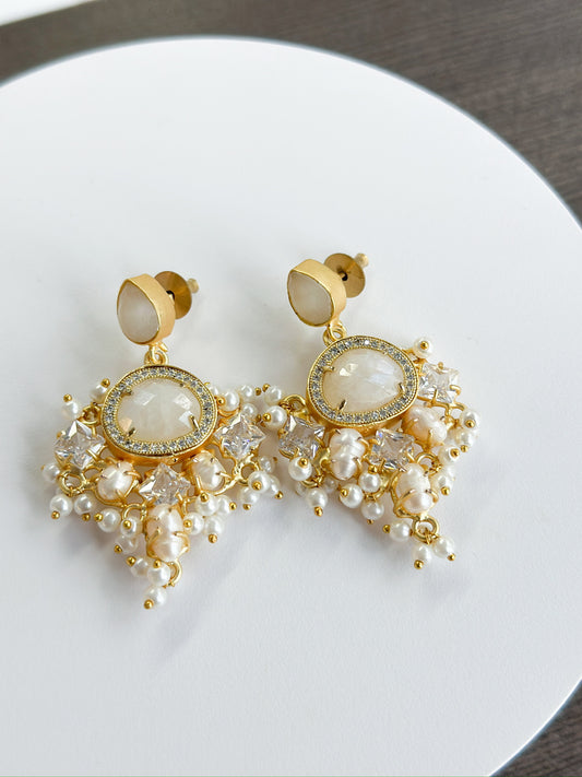 Ingrid | Moonstone, Pearl & Crystal Earrings