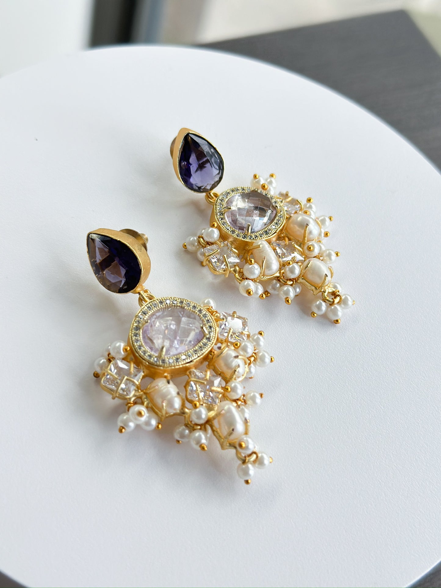 Ingrid | Amethyst, Pearl & Crystal Earrings