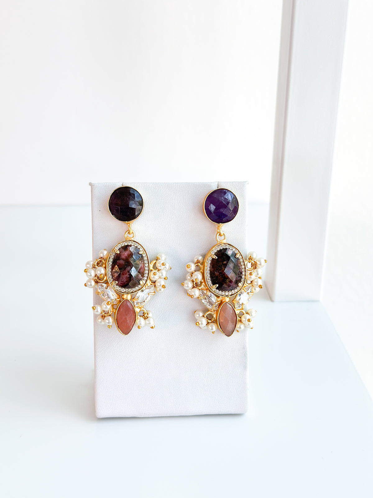 Elaina | Amethyst, Red Jasper & Strawberry Quartz Earrings