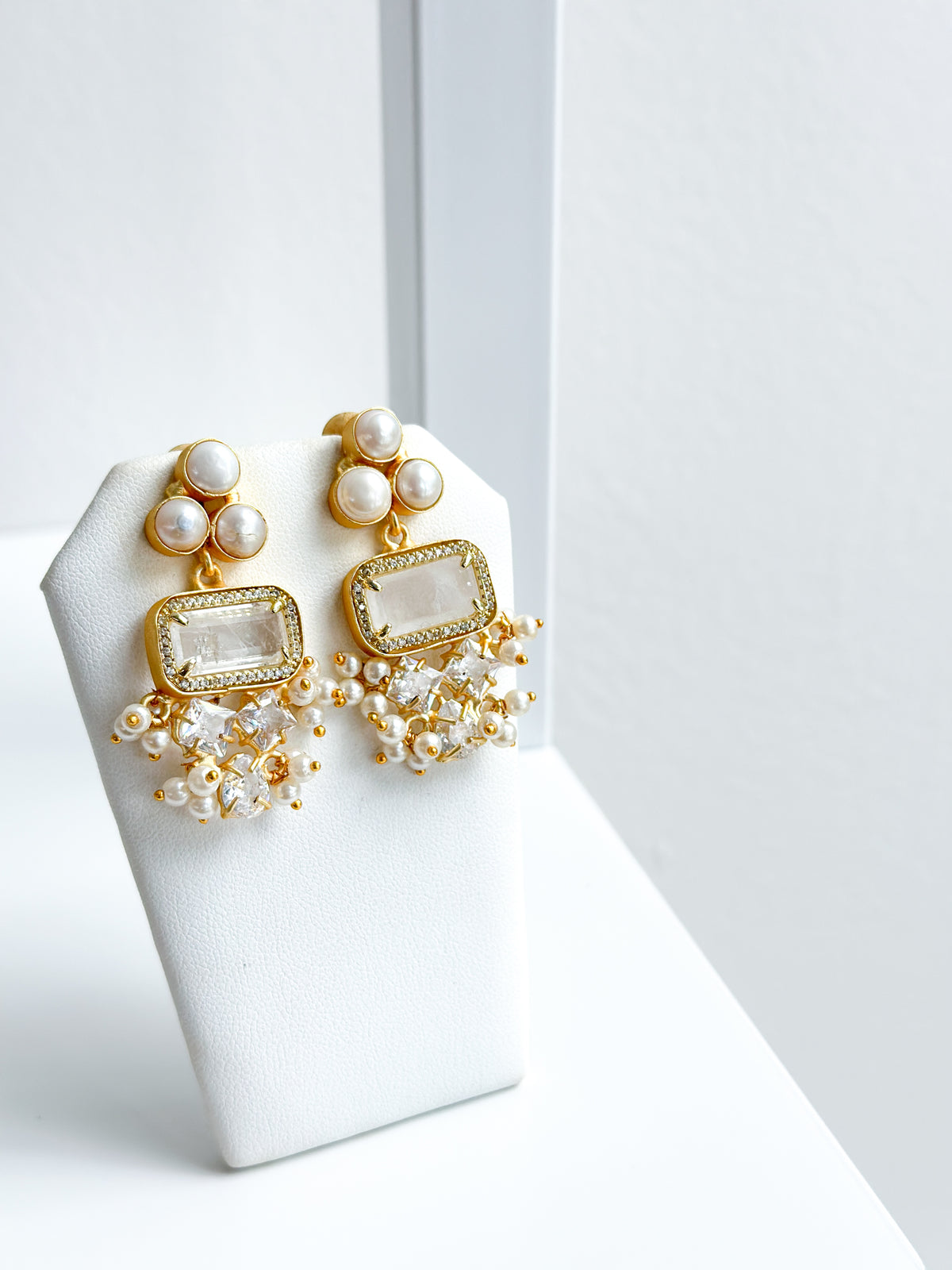 Agnes | Clear Quartz, Pearl & Crystal Earrings