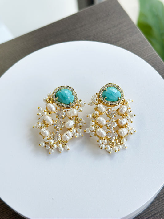 Clara | Turquoise, Pearl & Crystal Earrings