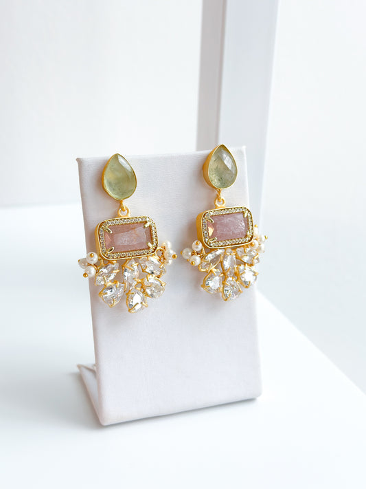 Ella | Moss Quartz & Strawberry Quartz Earrings