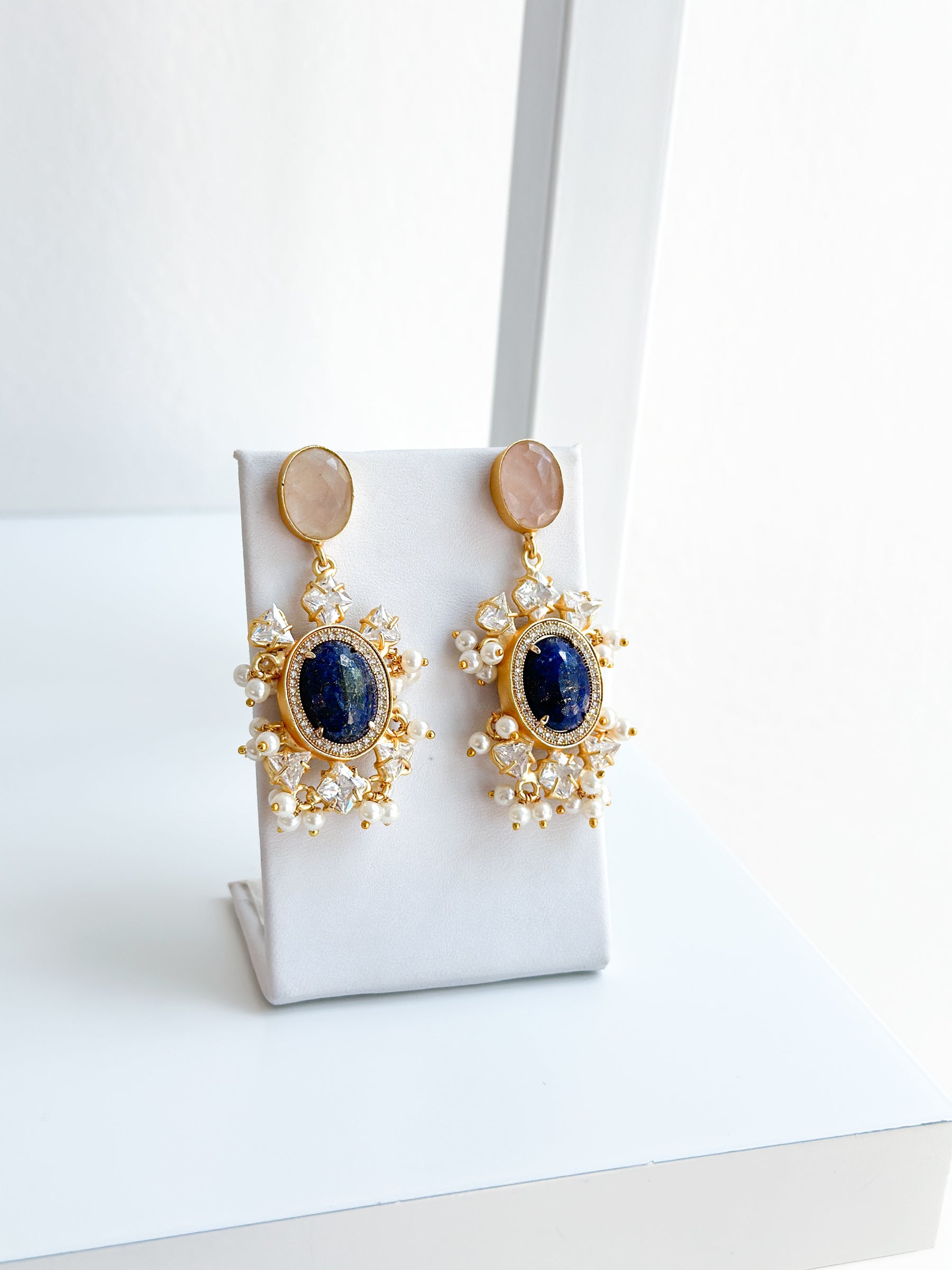 Anastasia | Lapis, Rose Quartz & Crystal Earrings