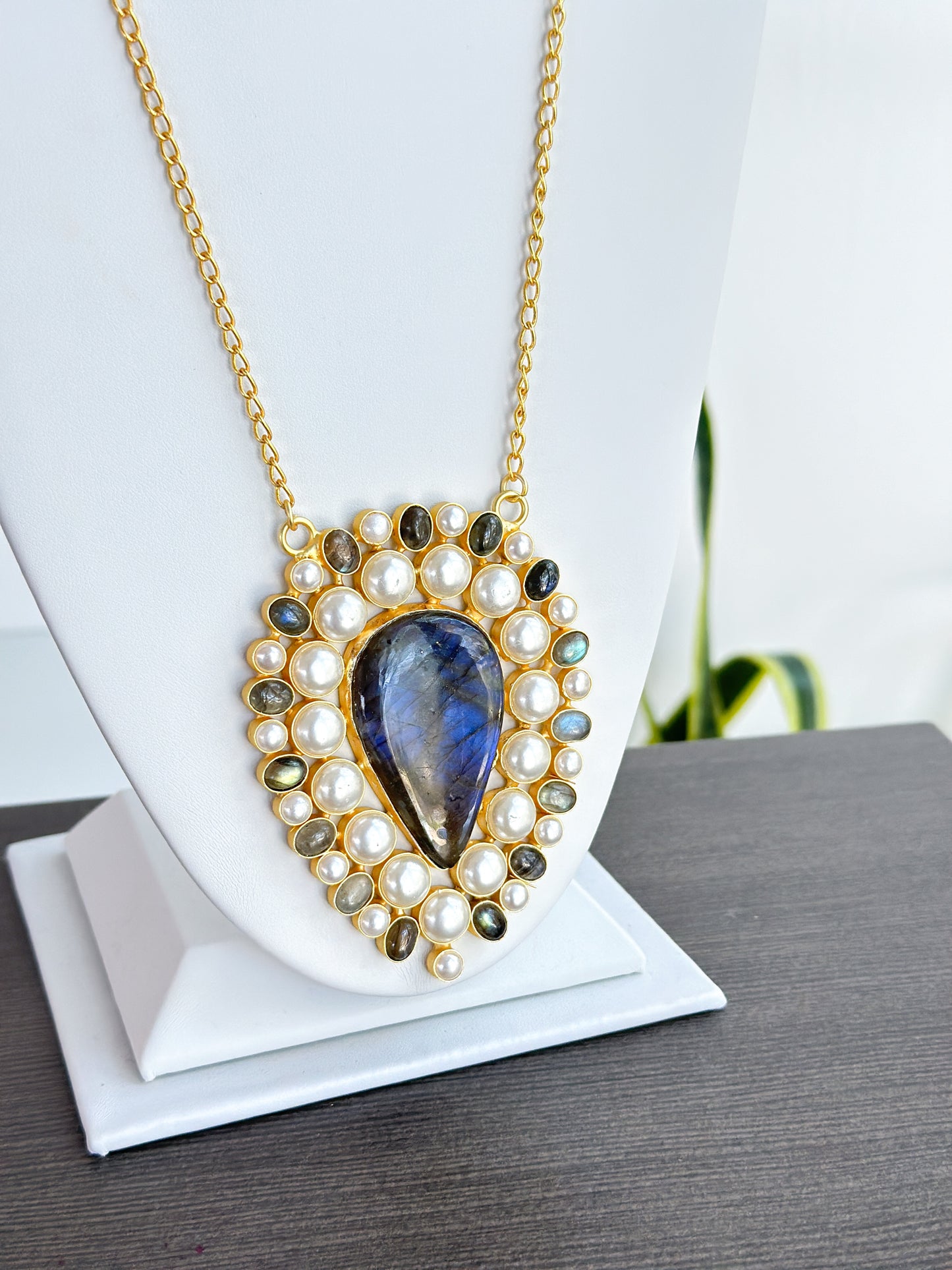 Freya | Labradorite & Pearl Statement Necklace