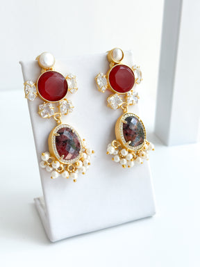 Ophelia | Red Jasper, Pearl & Crystal Earrings