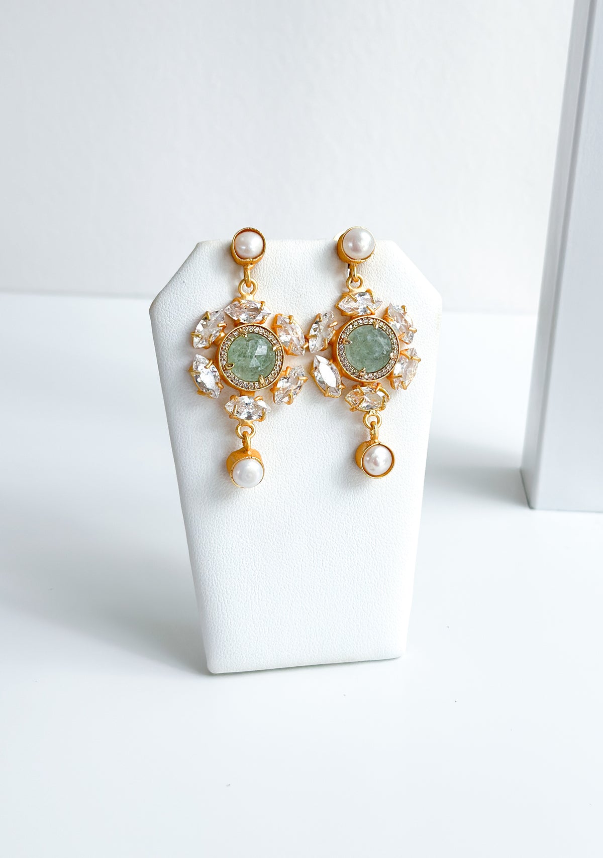 Josephine | Aqua Chalcedony, Pearl & Crystal Earrings