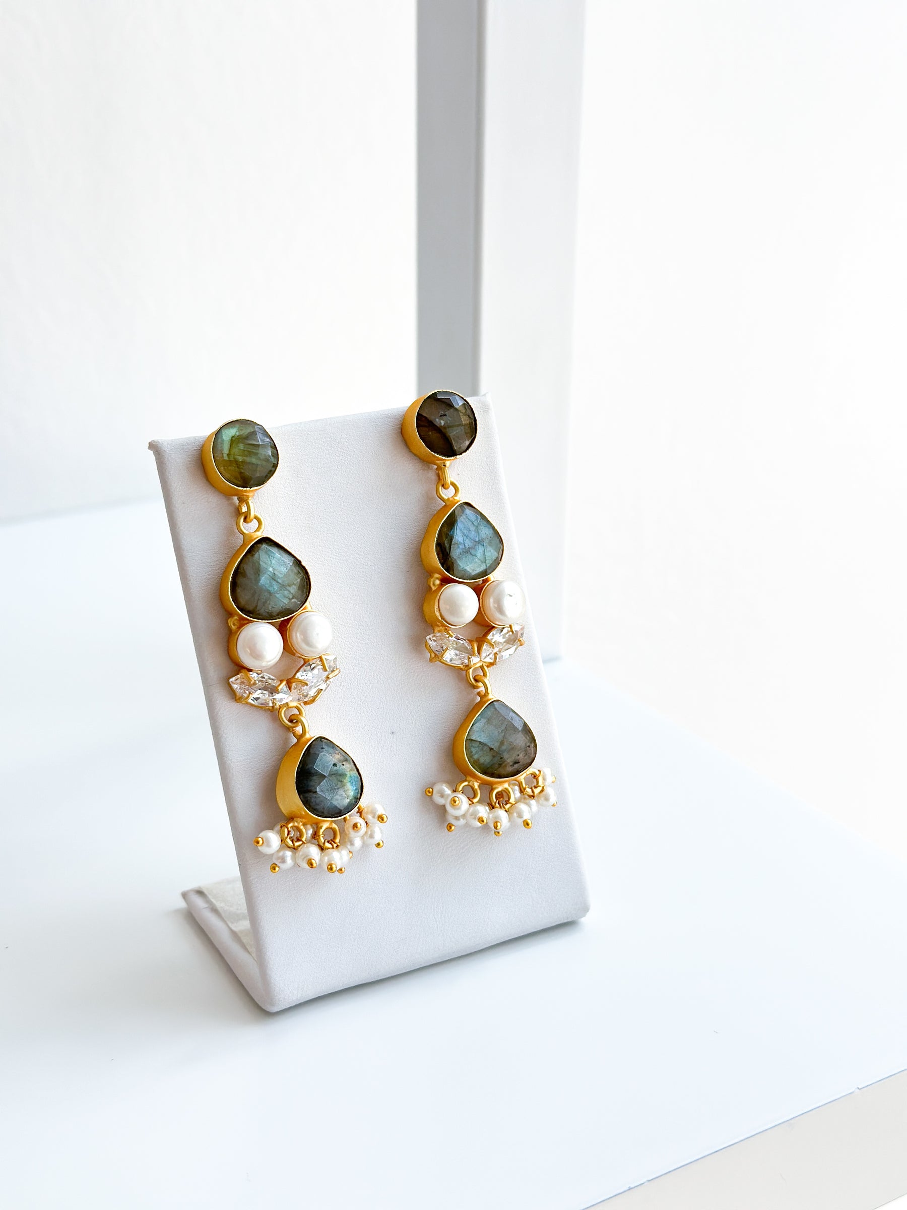 Imara | Labradorite, Pearl & Crystal Earrings