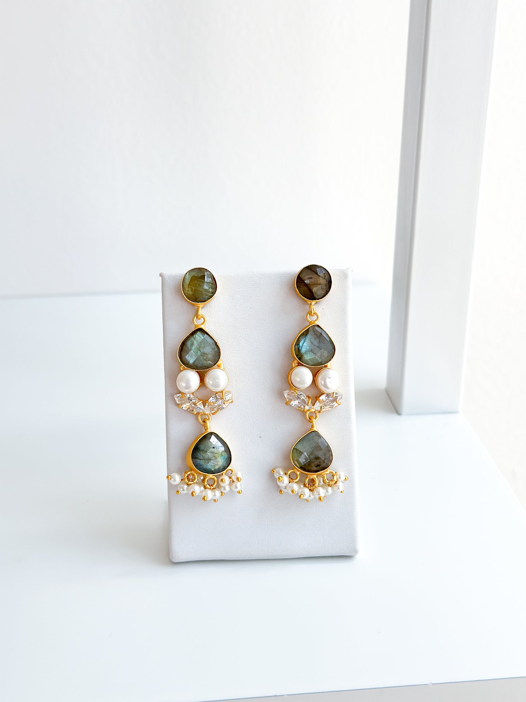 Imara | Labradorite, Pearl & Crystal Earrings