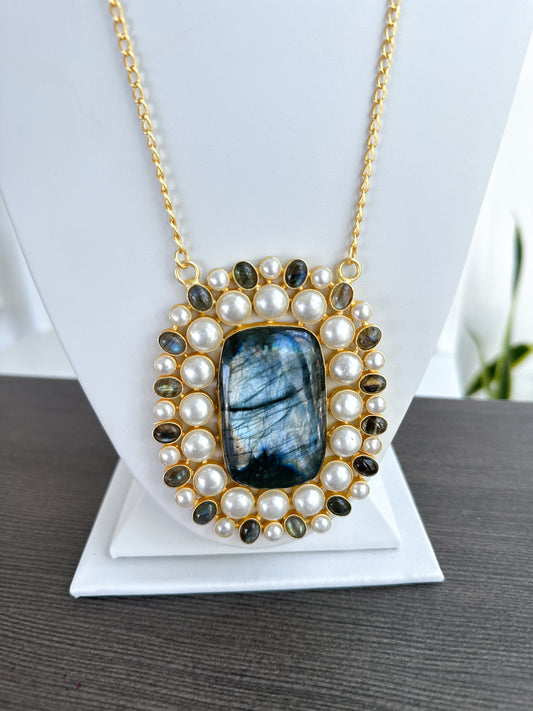 Aurelia | Labradorite & Pearl Statement Necklace