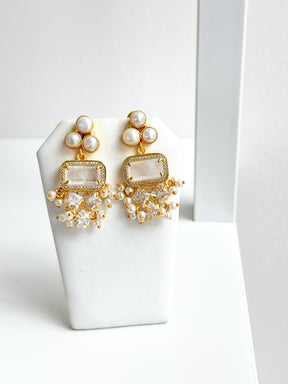 Agnes | Clear Quartz, Pearl & Crystal Earrings