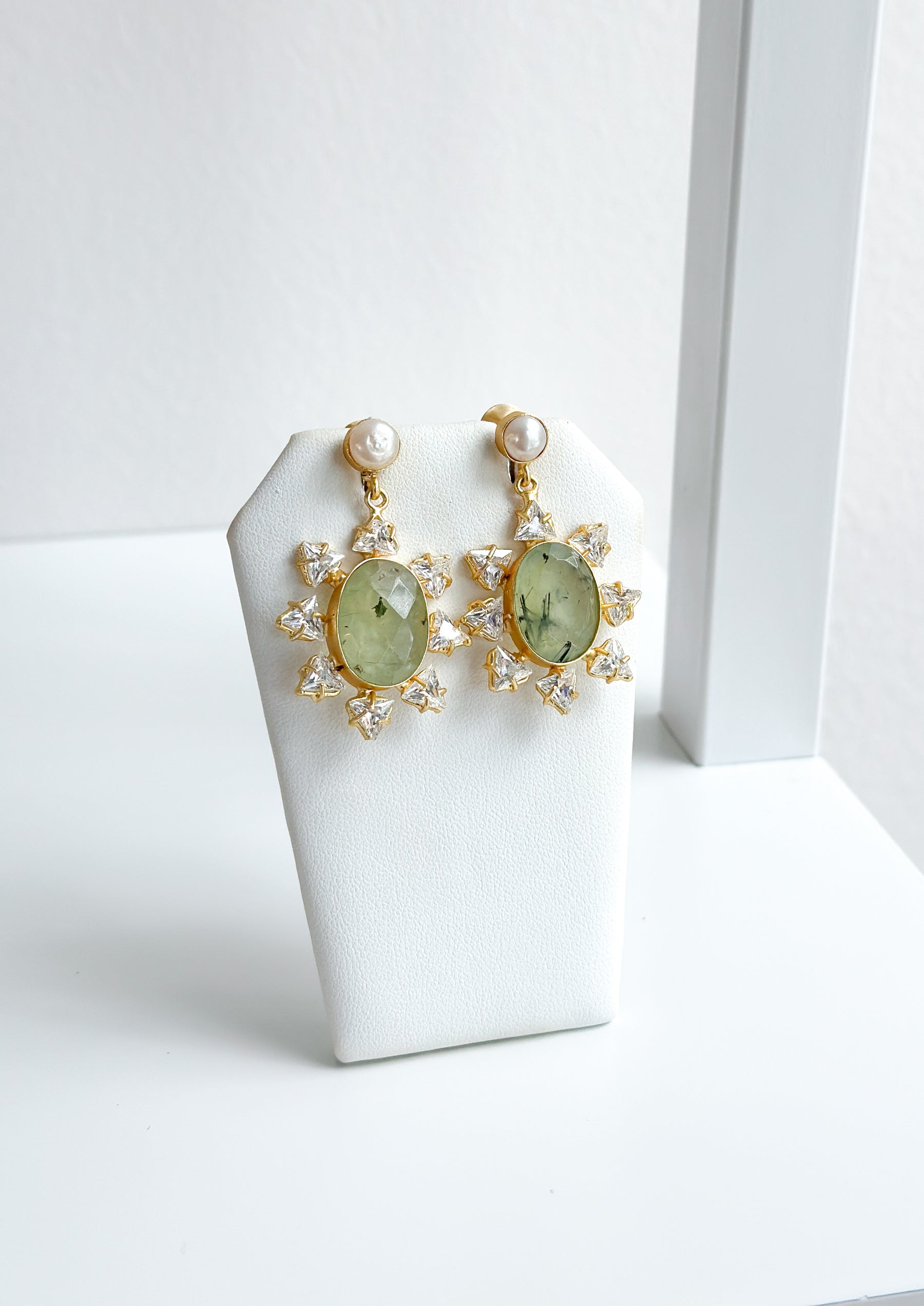 Fern | Moss Quartz, Pearl & Crystal Earrings