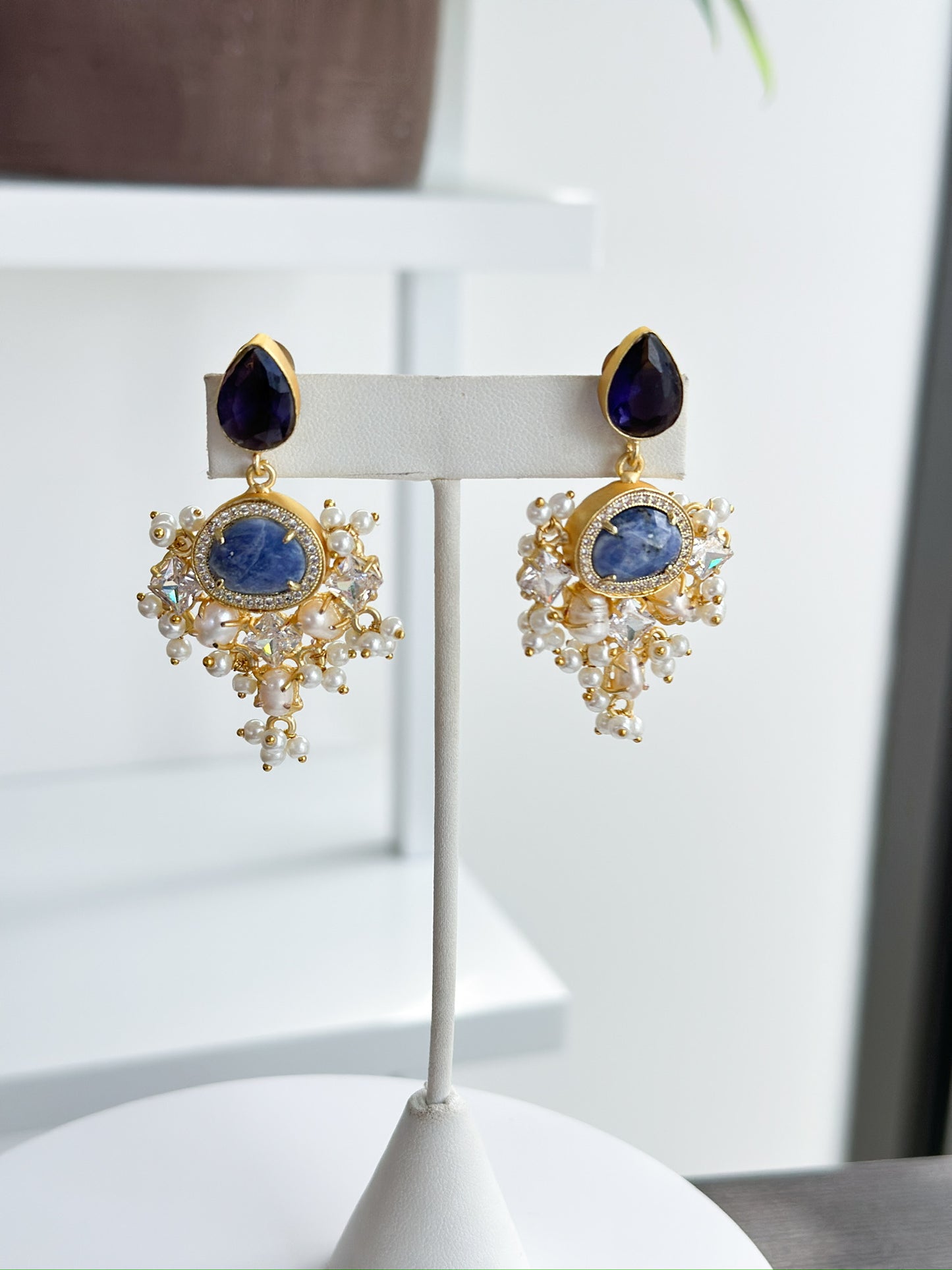 Ingrid | Lapis, Quartz, Pearl & Crystal Earrings