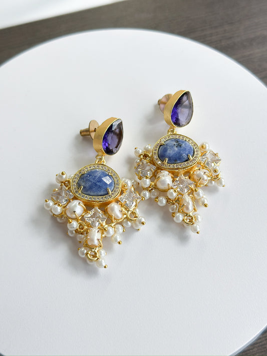Ingrid | Lapis, Quartz, Pearl & Crystal Earrings