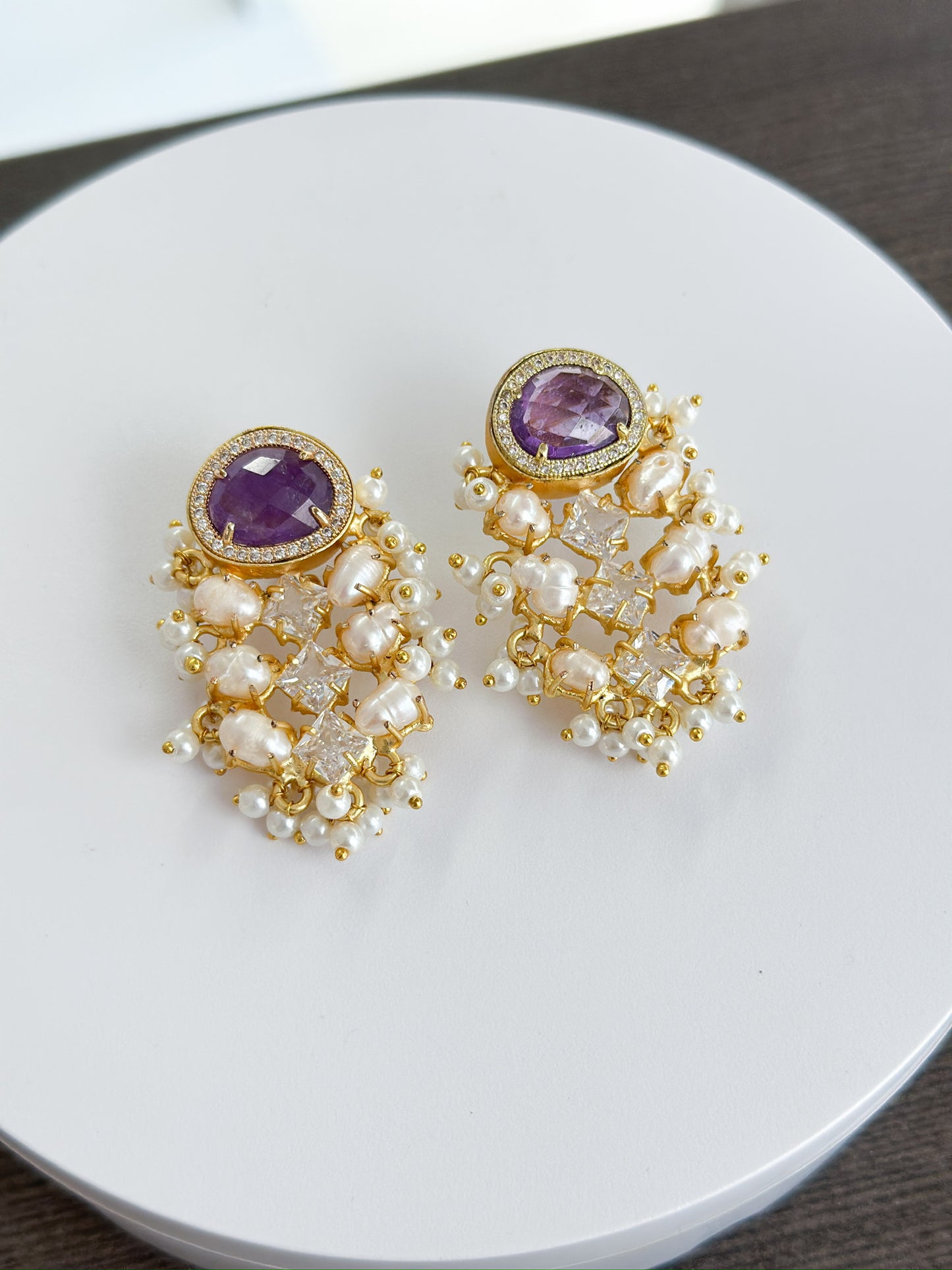 Clara | Amethyst, Pearl & Crystal Earrings