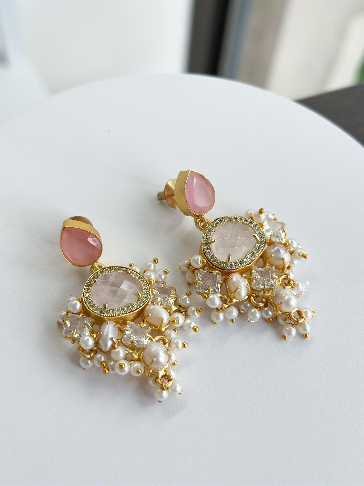 Ingrid | Rose Quartz, Pearl & Crystal Earrings