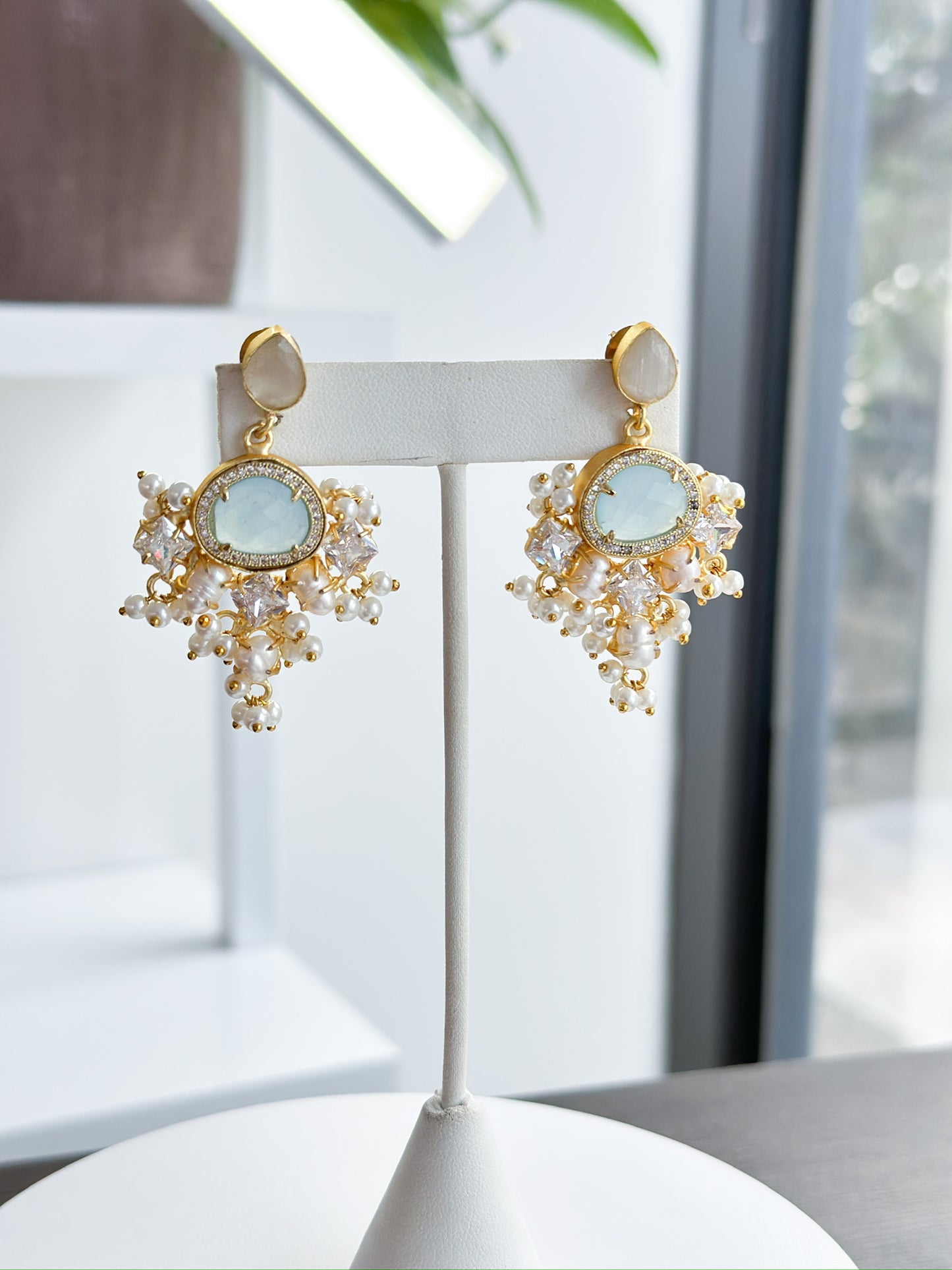 Ingrid | Chalcedony, Pearl & Crystal Earrings