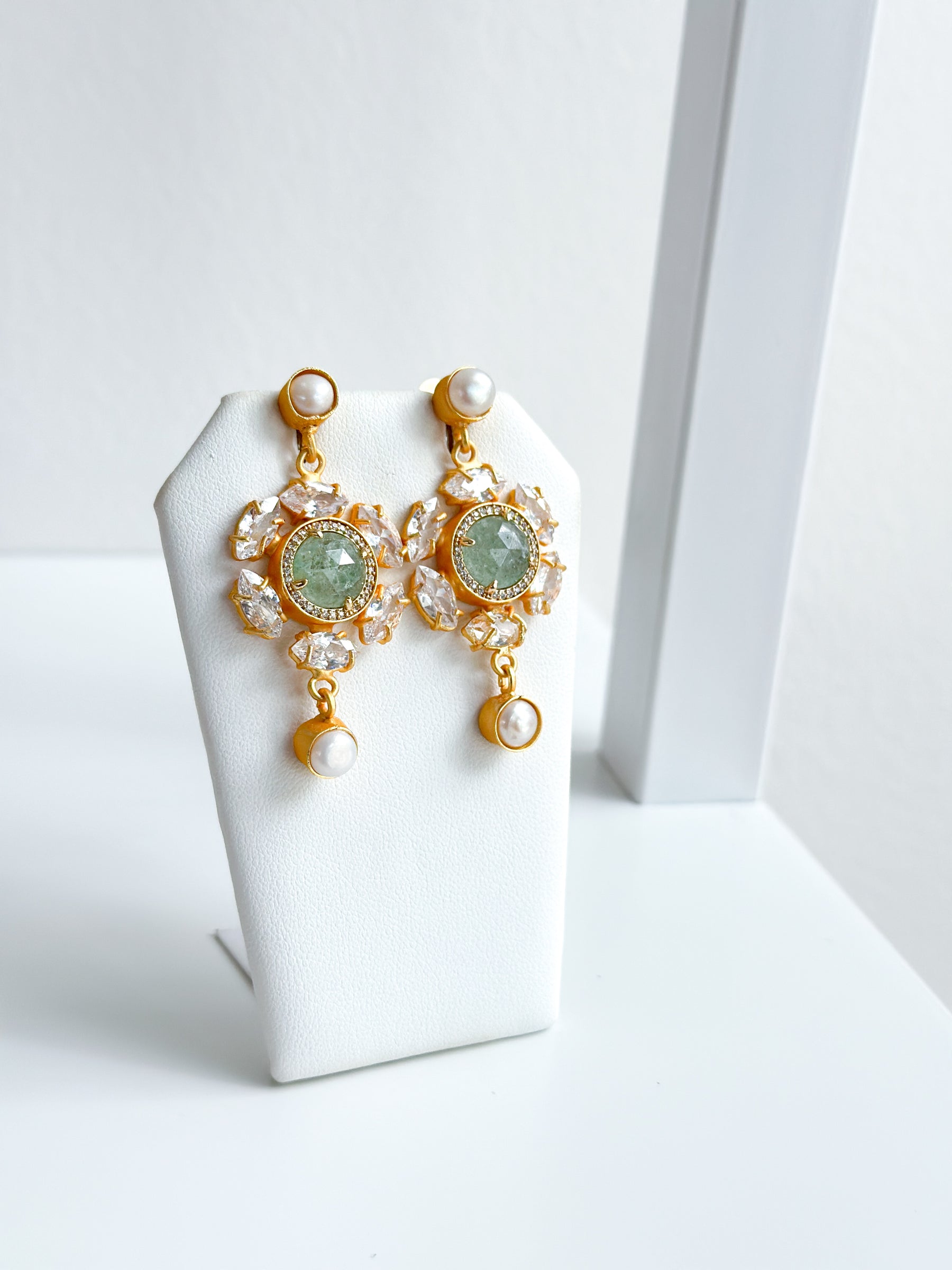 Josephine | Aqua Chalcedony, Pearl & Crystal Earrings