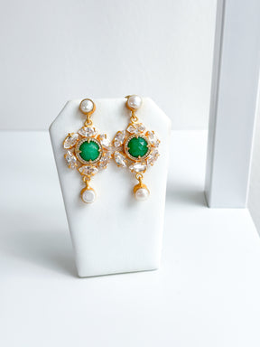 Josephine | Green Quartz, Pearl & Crystal Earrings