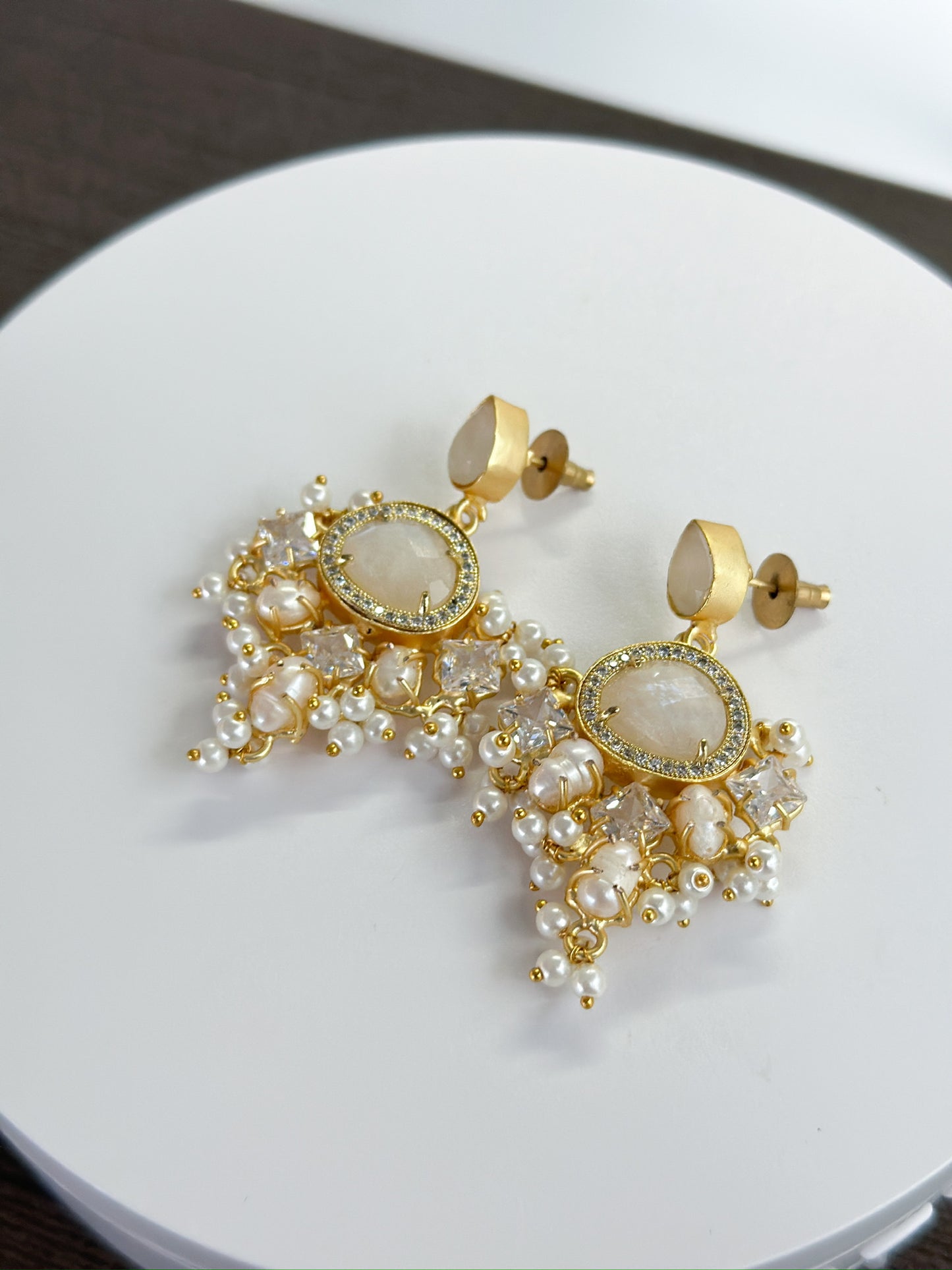 Ingrid | Moonstone, Pearl & Crystal Earrings