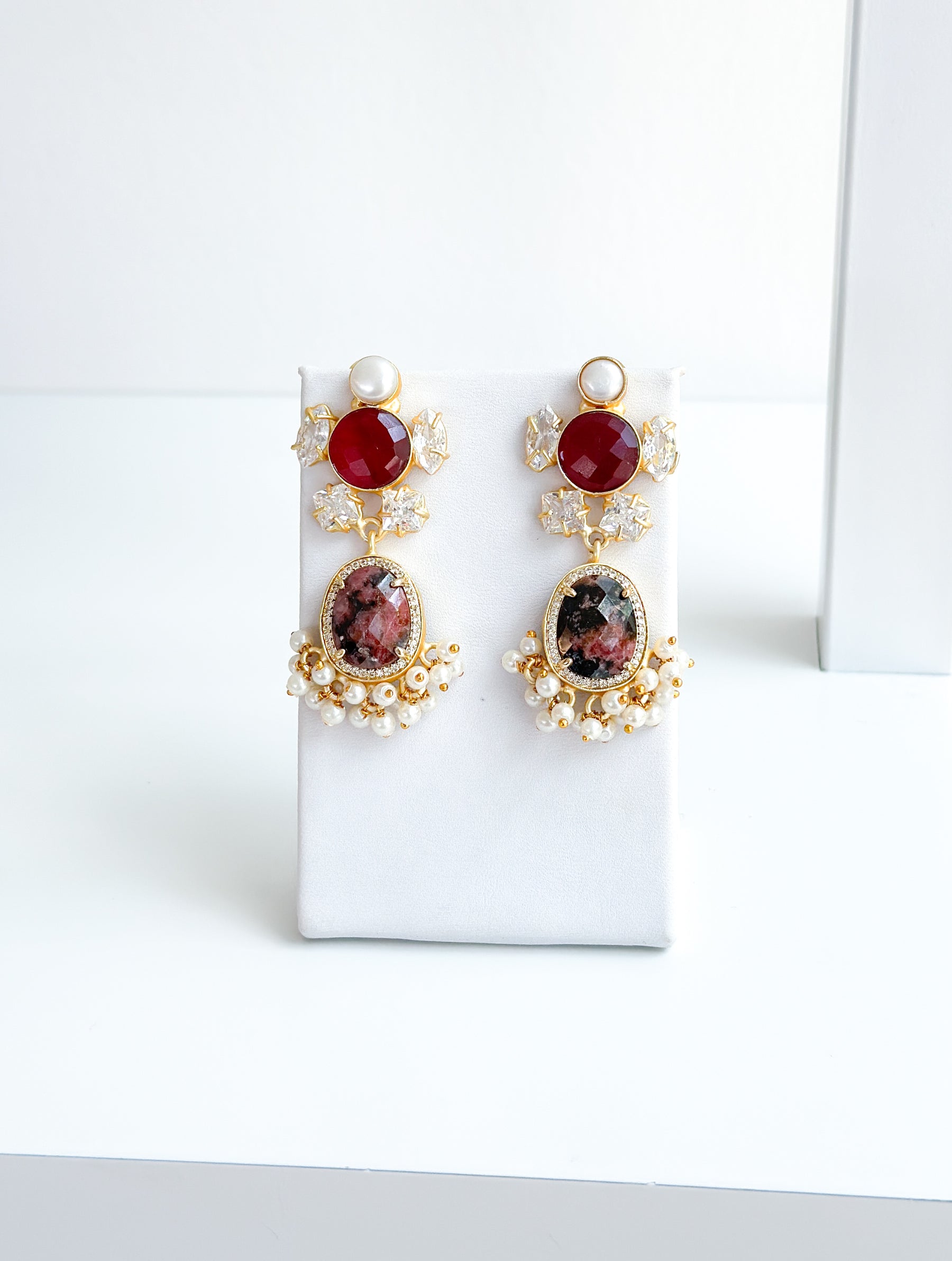 Ophelia | Red Jasper, Pearl & Crystal Earrings