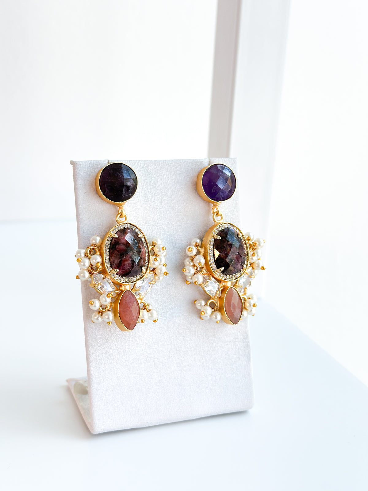 Elaina | Amethyst, Red Jasper & Strawberry Quartz Earrings