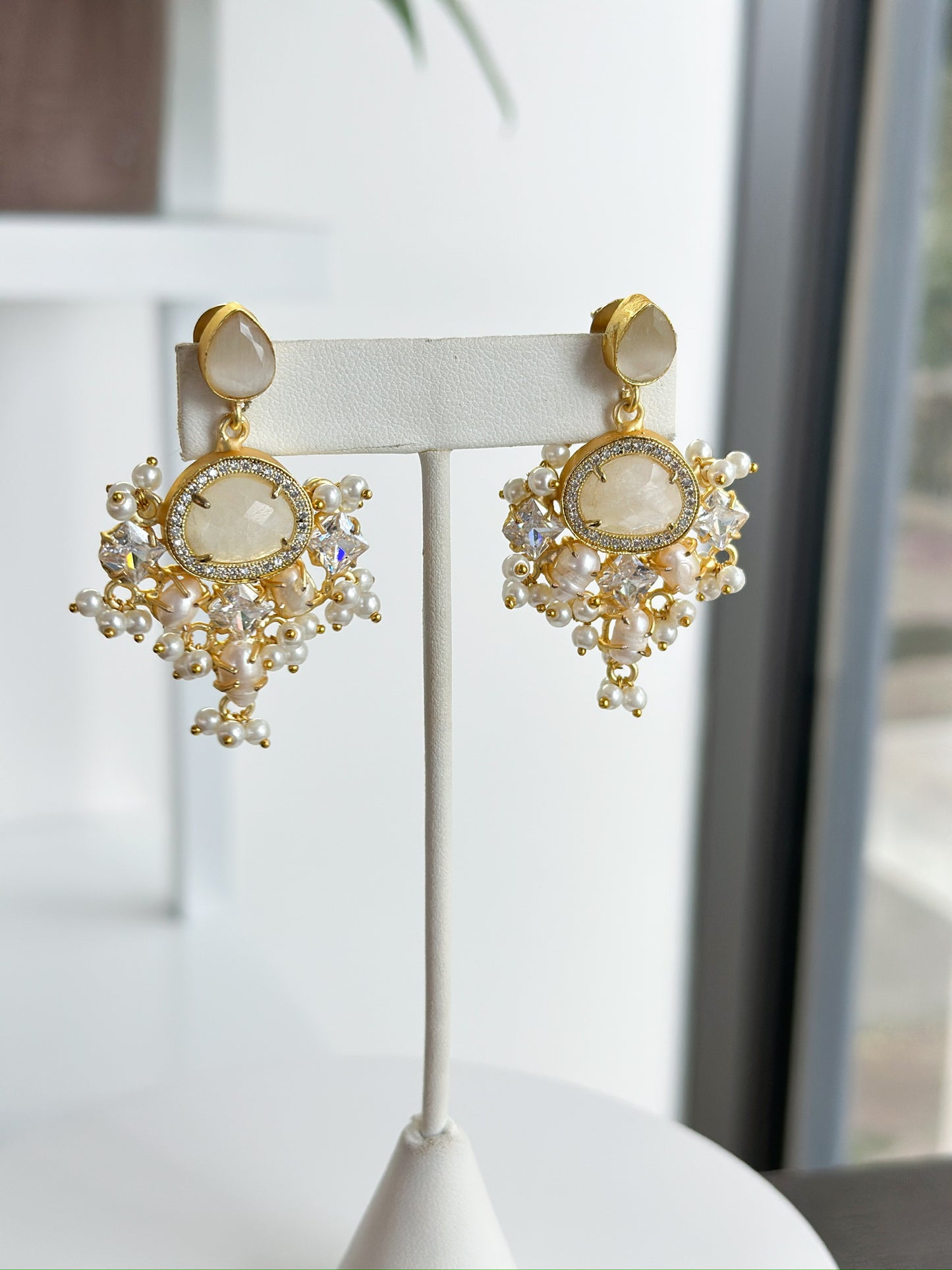 Ingrid | Moonstone, Pearl & Crystal Earrings