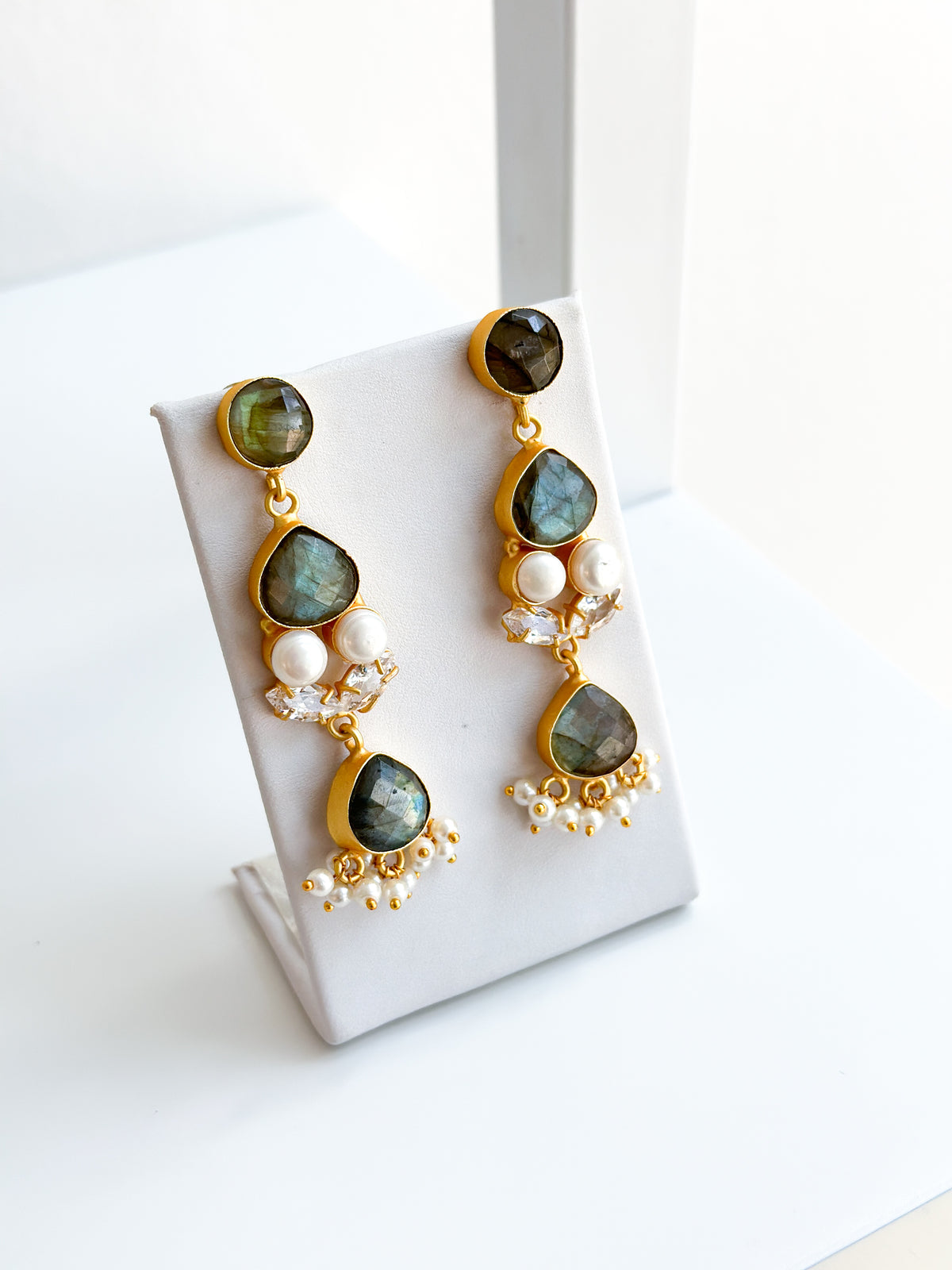 Imara | Labradorite, Pearl & Crystal Earrings