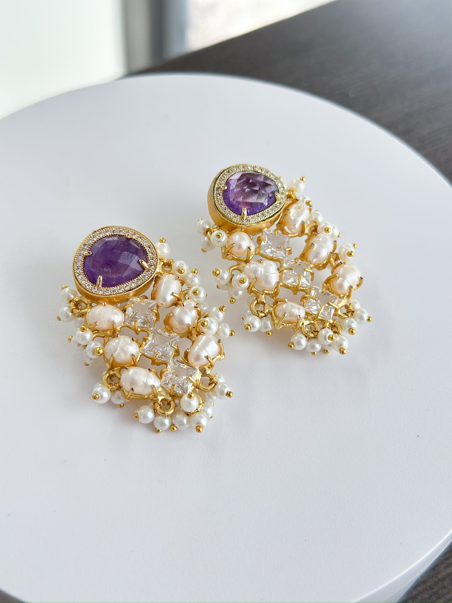 Clara | Amethyst, Pearl & Crystal Earrings