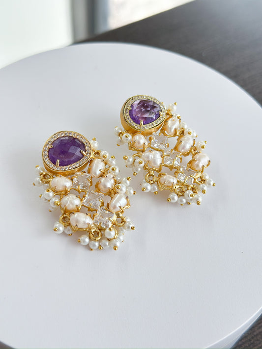 Clara | Amethyst, Pearl & Crystal Earrings