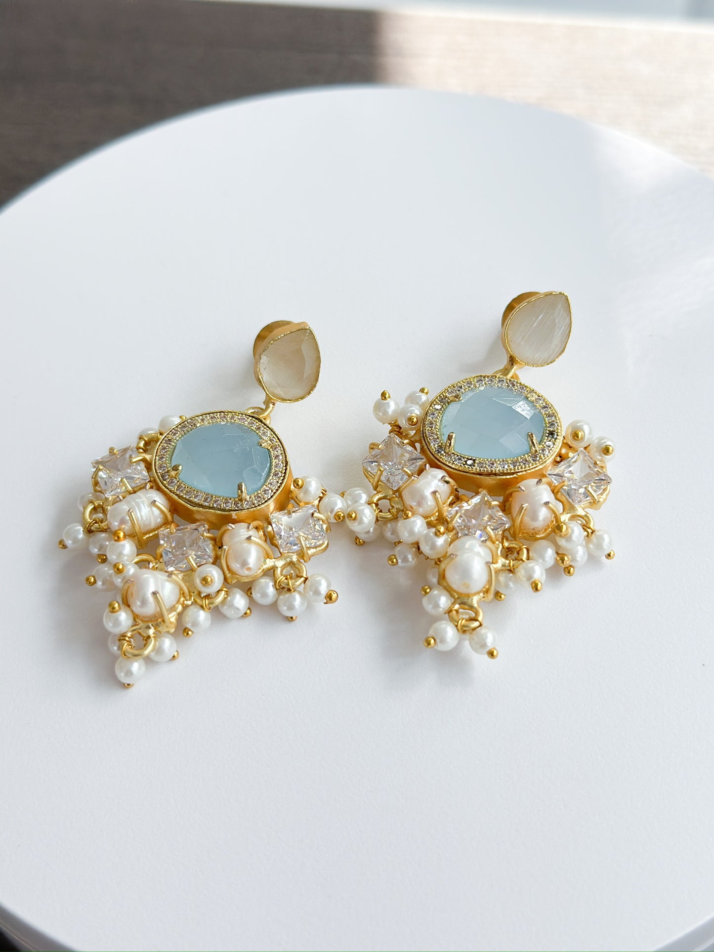 Ingrid | Chalcedony, Pearl & Crystal Earrings