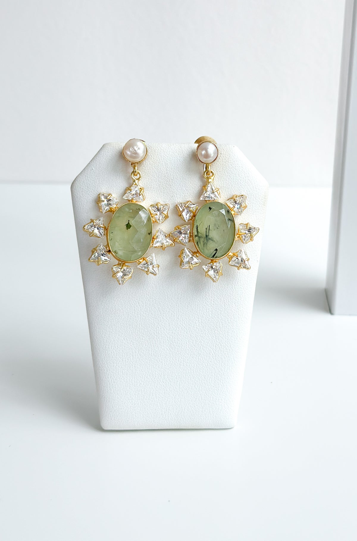 Fern | Moss Quartz, Pearl & Crystal Earrings