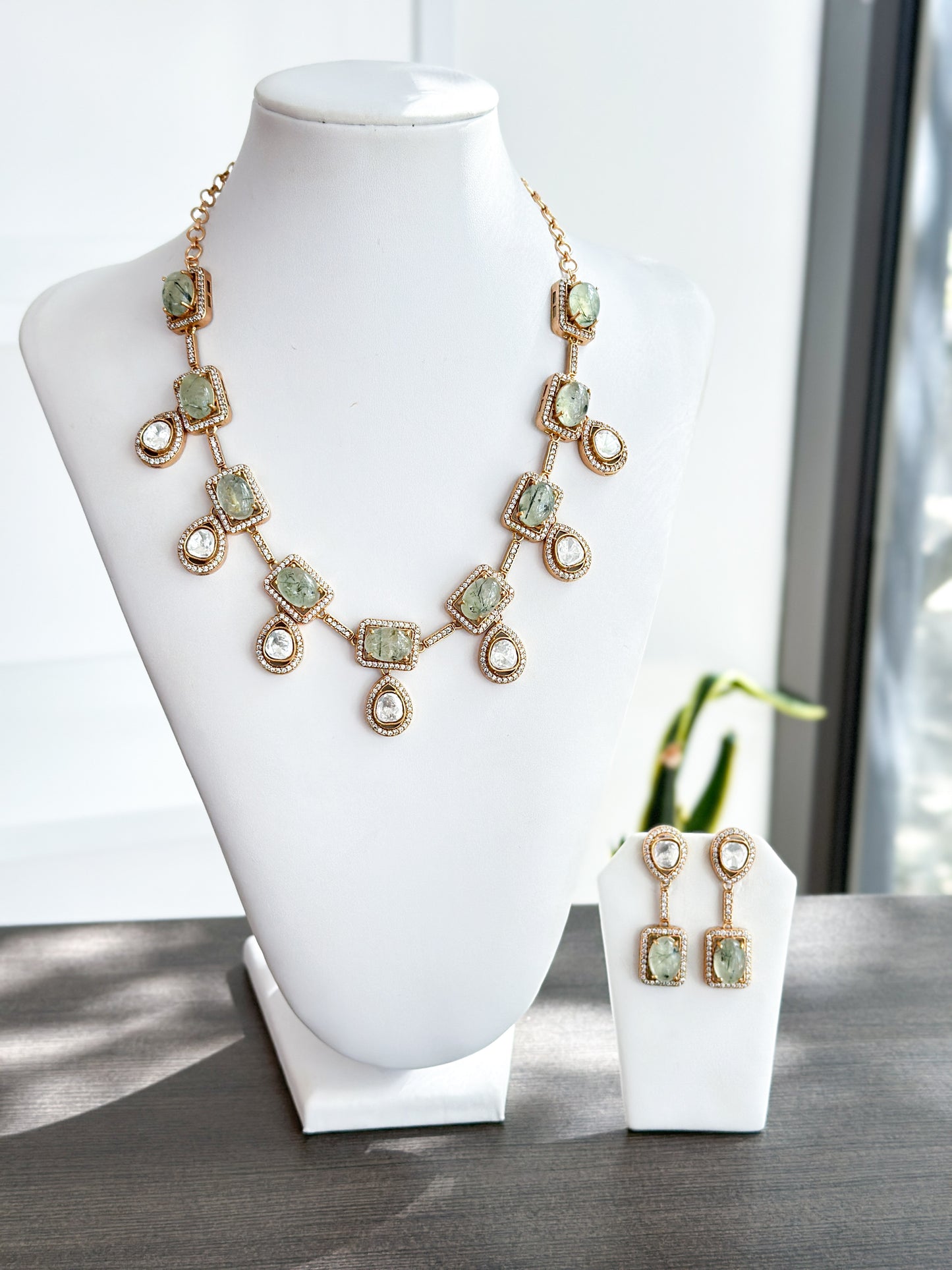 Adaline | Moss Quartz & Moissanite Set