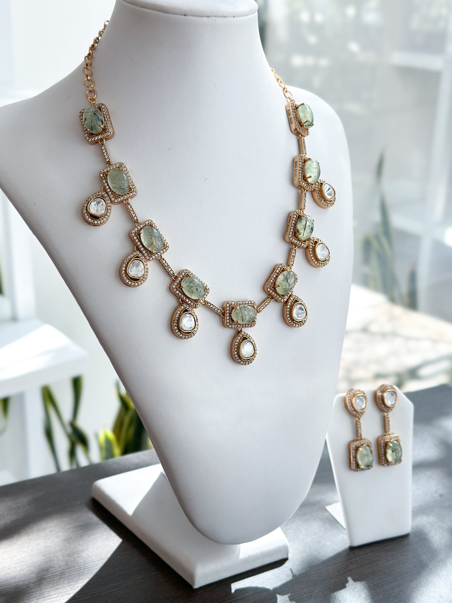 Adaline | Moss Quartz & Moissanite Set