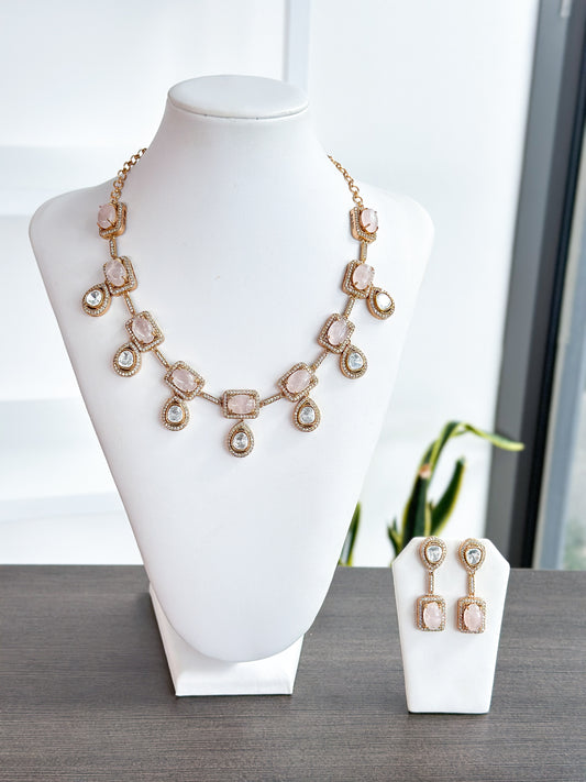 Adaline | Rose Quartz & Moissanite Set